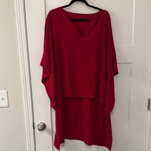 Red V-Neck Poncho Dress